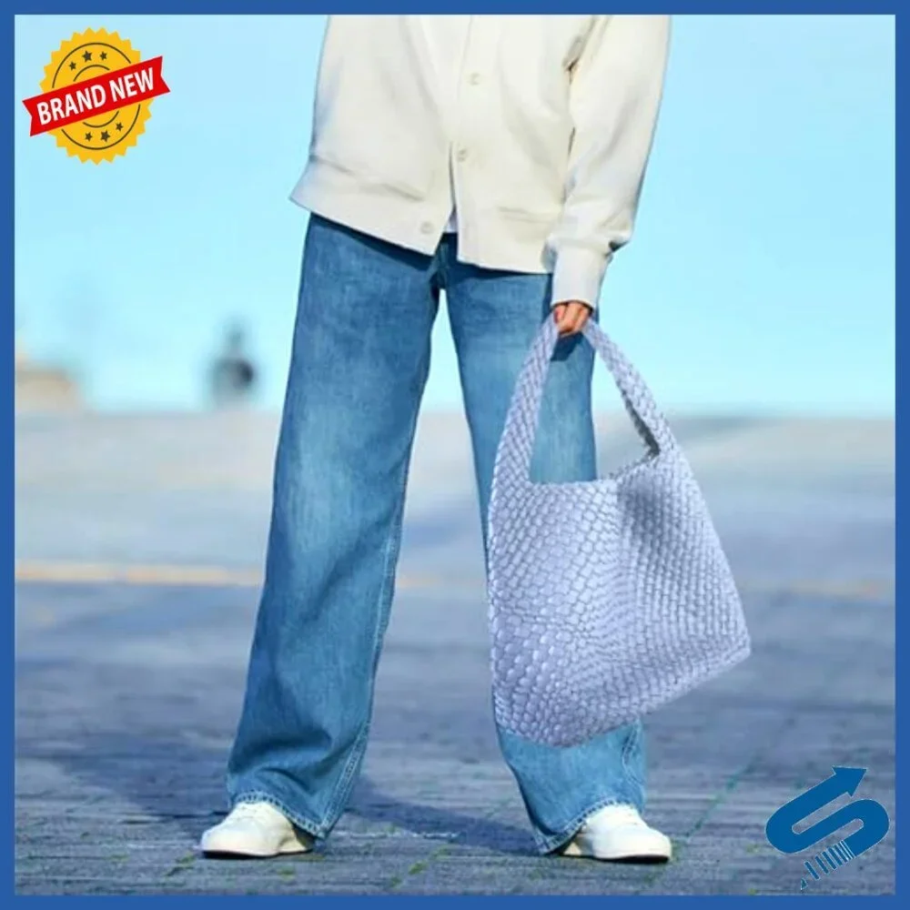 Woven Vegan Leather Tote Shoulder Bag Handmade Retro Chic Summer Essential